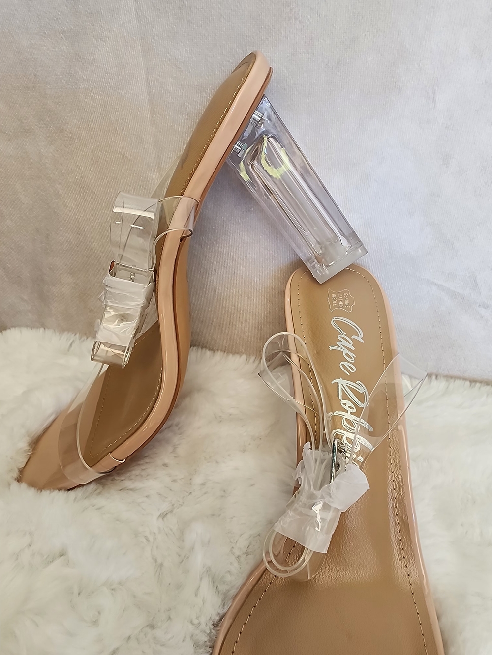 Cape Robin Clear Strap Nude Block Heel Sandals - Women's Size 11